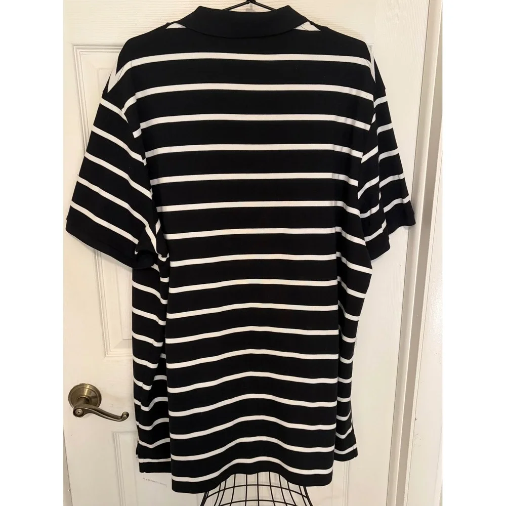 Polo Ralph Lauren Mens XXL Striped Short Sleeve Polo Shirt Navy Blue White EUC